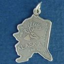 State of Alaska Sterling Silver Charm Pendant and Cities Juneau, Fairbanks and Nome with Picture of Elk