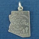 State of Arizona Sterling Silver Charm Pendant and Cities Phoenix, Flagstaff, Tucson and Bisbee with Picture of Grand Canyon and Cactus