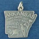 State of Arkansas Sterling Silver Charm Pendant and Cities Little Rock, Fort Smith and Hot Springs with Picture of State Flower Tickseed, Cat Tails and Pig