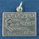 State of Colorado Sterling Silver Charm Pendant and Cities Denver, Vail, Aspen, Telluride, Durango and Pueblo with Picture of Snow Skier