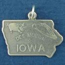 State of Iowa Sterling Silver Charm Pendant and City of Des Moines with Picture of Pig and Ear of Corn