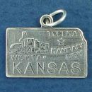 State of Kansas Sterling Silver Charm Pendant and Cities Topeka, Kansas City and Wichita with Picture of Industry