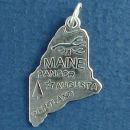 State of Maine Sterling Silver Charm Pendant and Cities Augusta, Bangor and Portland with Picture of a Lobster and Fir Tree