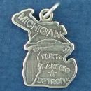 State of Michigan Sterling Silver Charm Pendant and Cities Lansing, Detroit and Flint with Picture of Automobile