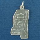 State of Mississippi Sterling Silver Charm Pendant and Cities Jackson, Natchez and Vicksburg with Picture of Cotton Plant and Monument