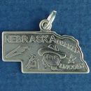 State of Nebraska Sterling Silver Charm Pendant and Cities Lincoln and Omaha with Picture of Ear of Corn and Cattle Man with Steer