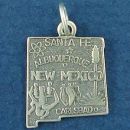 State of New Mexico Sterling Silver Charm Pendant and Cities Santa Fe, Albuquerque and Carlsbad with Picture of Cactus, Atomic Symbol and Indian Symbols