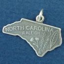 State of North Carolina Sterling Silver Charm Pendant and City of Raleigh with Picture of Tobacco Leaf and Cotton Plant