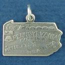 State of Pennsylvania Sterling Silver Charm Pendant and Cities Harrisburg, Erie, Pittsburgh and Philadelphia with Picture of the Liberty Bell and Train Locomotive