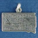 State of South Dakota Sterling Silver Charm Pendant and Cities Pierre, Rapid City, Sioux Falls and Huron with Picture of Corn Stalk and Steer