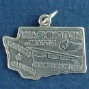 State of Washington Sterling Silver Charm Pendant and Cities Olympia, Seattle and Tacoma with Picture of Grand Coulee Dam and Salmon