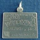 State of Wyoming Sterling Silver Charm Pendant and Cities Cheyenne and Laramie with Picture of Yellowstone Park, Buffalo and Oil Derrick