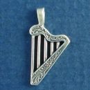 Musical Instrument Small Harp 3D Sterling Silver Charm Pendant