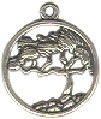 Cypress Tree in Disk Sterling Silver Charm Pendant