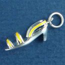 Ladies Medium Heel Strapped Shoe with Yellow Enamel Accent 3D Sterling Silver Charm Pendant