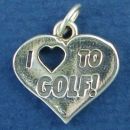 Golf, I Love To Heart Sterling Silver Charm Pendant