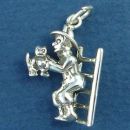 Fireman with Cat on Ladder 3D Sterling Silver Charm Pendant