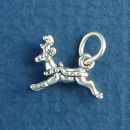 Christmas Reindeer Flying Tiny 3D Sterling Silver Charm Pendant