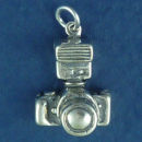 Camera 35-mm Style with Flash 3D Sterling Silver Charm Pendant