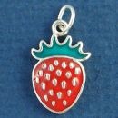 Strawberry with Red and Green Enamel Accents Sterling Silver Charm Pendant