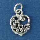 Dad Word Phase in Lace Sterling Silver Heart Charm Pendant