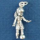 Soccer, Little Girl Kicking a Soccer Ball 3D Sterling Silver Charm for Bracelet