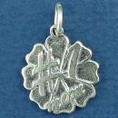 #1 Mom Word Phrase on Flower Design Sterling Silver Charm Pendant