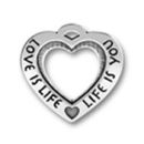 Heart Affirmation Sterling Silver Charm Pendant with Word Phrase Love is Life, Life is You