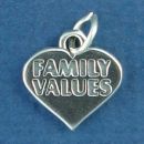 Family Values Word Phrase on Heart Sterling Silver Charm Pendant