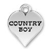 Country Boy Word Phrase on Sterling Silver Heart Charm Pendant