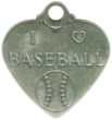 Baseball, I Love Baseball Heart Sports Sterling Silver Charm Pendant Double Sided