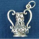 Flower Vase with Ornate Design 3D Sterling Silver Charm Pendant