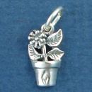 Flower in Pot Sterling Silver Charm Pendant