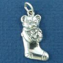 Christmas Stocking with Teddy Bear Child's Toy Sterling Silver Charm Pendant