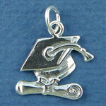 Graduation Cap and Diploma Charm Sterling Silver