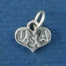 Heart with U.S.A. for United States of America Sterling Silver Charm Pendant