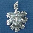 Leaf with Face Sterling Silver Charm Pendant