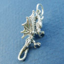 Dragon in Flight with Talons out Stretched 3D Sterling Silver Charm Pendant