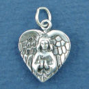 Angel Charm Sterling Silver Pendant with Wings in Shape of a Heart Praying