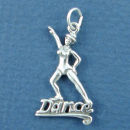 Dance Word with Girl in Dance Pose Sterling Silver Charm Pendant