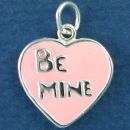 Heart with Word Phrase Be Mine Double Sided Sterling Silver Pink Enamel Accented Charm Pendant