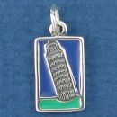 Tour International Post Card Sterling Silver Charm of Leaning Tower of Pisa Enamel Pendant