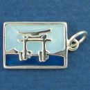 Tour International Post Card Sterling Silver Charm of Torii Gate in Japan Enamel Pendant