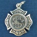 Fireman's Firefighter Shield with Word Phrase Fire Dept Sterling Silver Charm Pendant