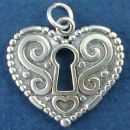 Heart Double Sided with Scroll Accent and Key Hole Sterling Silver Charm Pendant