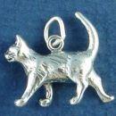 Cat Walking 3D Sterling Silver Charm Pendant