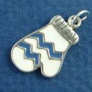 Ski Mitten with Blue and White Enamel Sterling Silver Charm Pendant