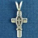 Cross with Christian Fish Ichthus Sterling Silver Pendant