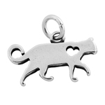 Sterling Silver Cat with Cutout Heart Charm