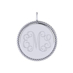 20mm Round Disk Engravable Sterling Silver Pendant with Rope Edge